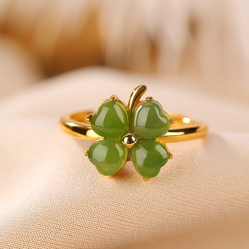 Bague Trèfle En Jade – Promesse De Bonheur, Argent Plaqué Or 6 Bague Trèfle En Jade – Promesse De Bonheur, Argent Plaqué Or – Image 4