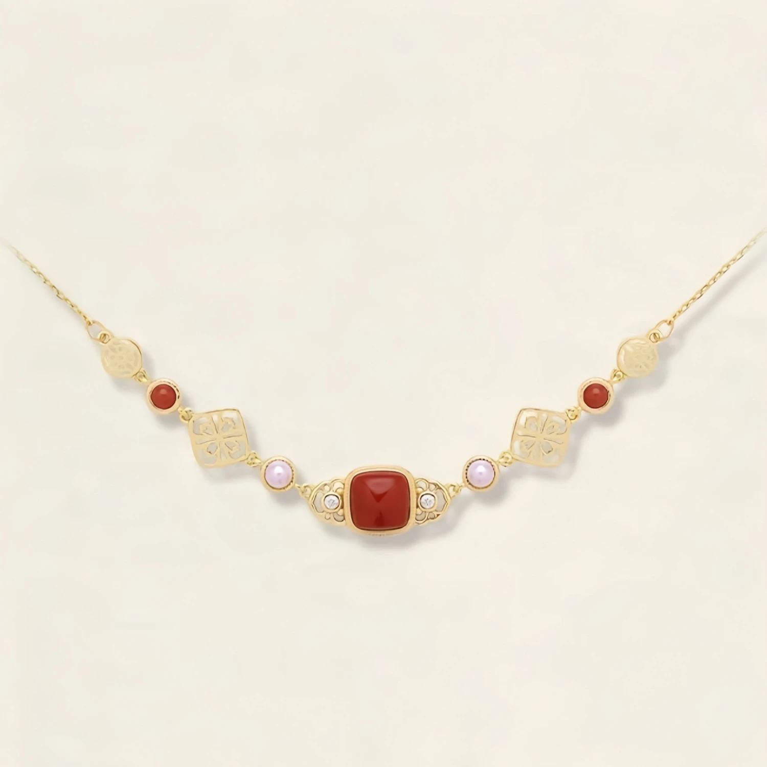 Collier Agate Et Perle – Charme Antique, Argent Plaqué Or 7 Collier Agate Et Perle – Charme Antique, Argent Plaqué Or – Image 5