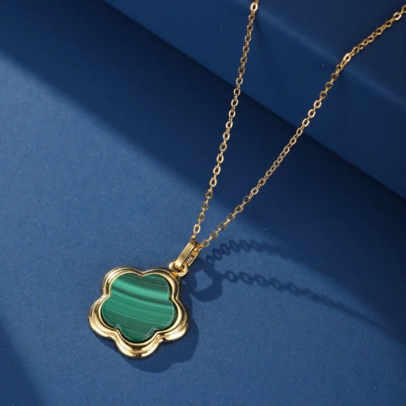 Collier Malachite – Étoile Fleur, Argent Plaqué Or 5 Collier Malachite – Étoile Fleur, Argent Plaqué Or – Image 3