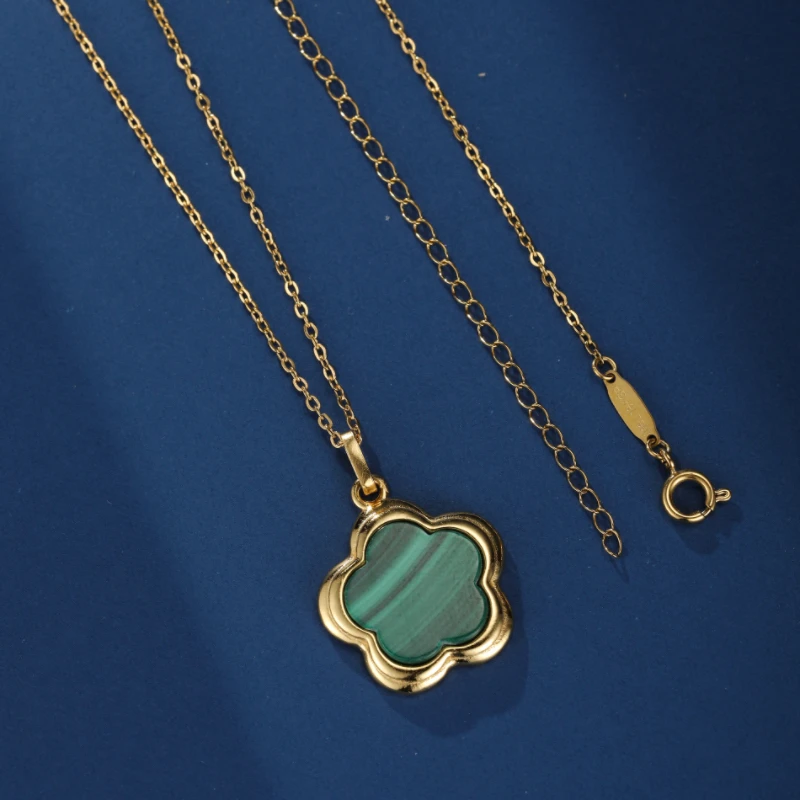 Collier Malachite – Étoile Fleur, Argent Plaqué Or 6 Collier Malachite – Étoile Fleur, Argent Plaqué Or – Image 4