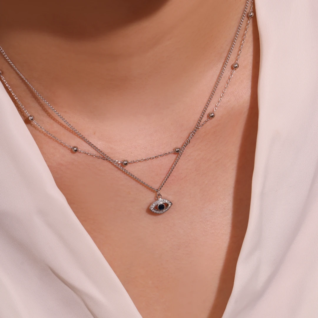 Collier Mauvais Œil – Double Protection, Argent 925 4 Collier Mauvais Œil – Double Protection, Argent 925 – Image 2