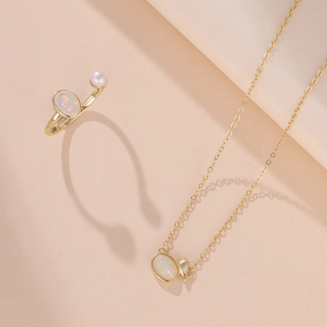 Bague Opale Et Perle – Mélodie Du Ciel, Argent Plaqué Or 8 Bague Opale Et Perle – Mélodie Du Ciel, Argent Plaqué Or – Image 6