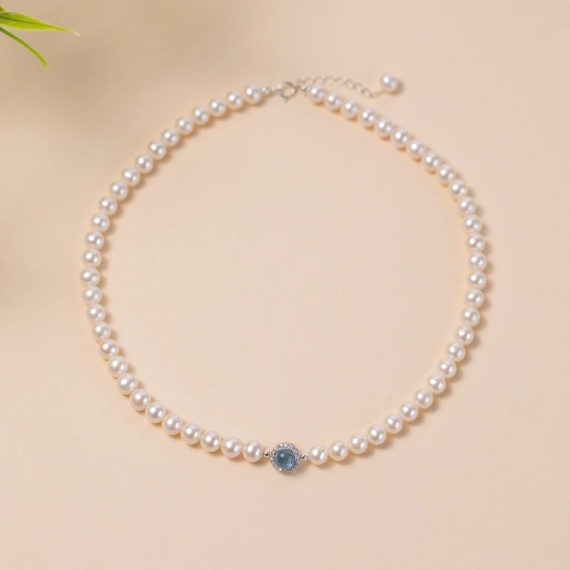 Collier Perle Et Aigue Marine – Harmonie Océanique, Argent 6 Collier Perle Et Aigue Marine – Harmonie Océanique, Argent – Image 4