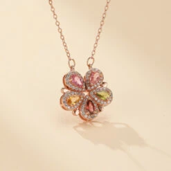 Collier Trèfle Tourmaline – Chance Éclatante, Argent Plaqué Or