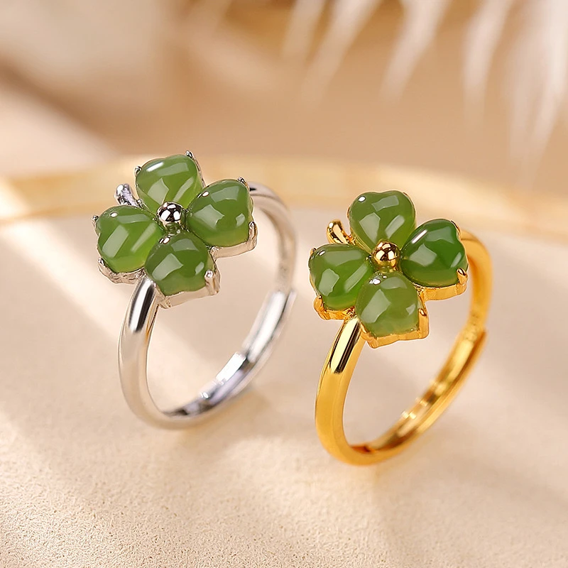 Bague Trèfle En Jade – Promesse De Bonheur, Argent Plaqué Or 3 Bague Trèfle En Jade – Promesse De Bonheur, Argent Plaqué Or