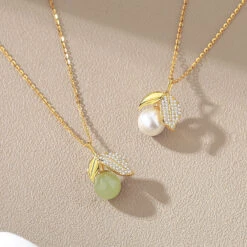 Collier Jade Ou Perle – Récolte, Argent Plaqué Or