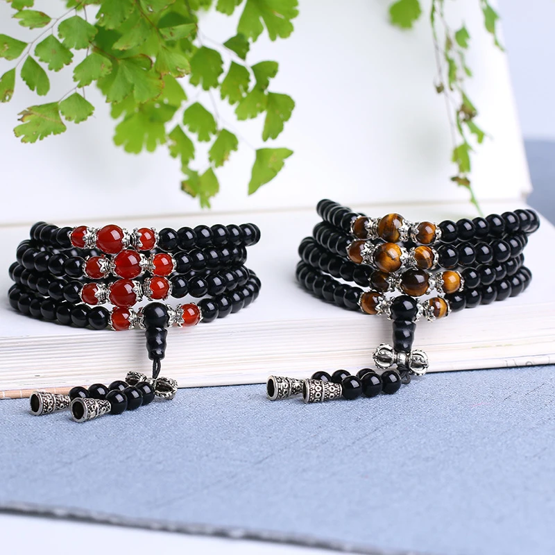 Mâlâ ‘Tigridienne’ 108 Perles En Obsidienne, Œil De Tigre Ou Agate 3 Mâlâ ‘Tigridienne’ 108 Perles En Obsidienne, Œil De Tigre Ou Agate